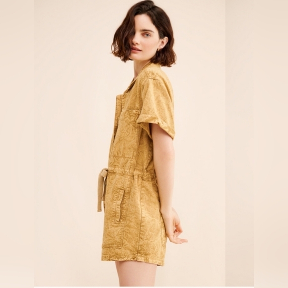 Free People Rhodes Chino khaki button down Coverall romper size small‎ brand new - Picture 4 of 8